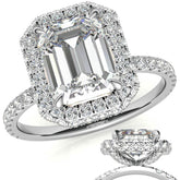 Emerald / Radiant Moissanite Petite Encircled Halo Engagement Ring