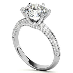Round Moissanite Double Row Pave Knife Edge Style Engagement Ring