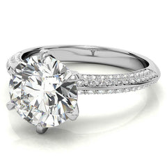 Round Moissanite Double Row Pave Knife Edge Style Engagement Ring