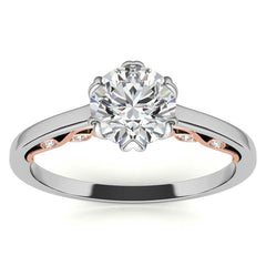 Round Brilliant Moissanite Tulip Design Accented Engagement Ring