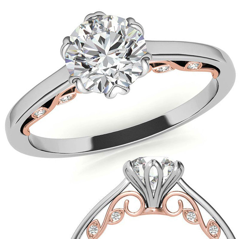Round Brilliant Moissanite Tulip Design Accented Engagement Ring