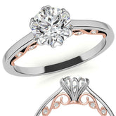 Round Brilliant Moissanite Tulip Design Accented Engagement Ring