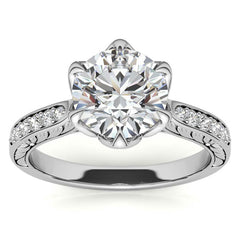 Round Brilliant Moissanite Etched Tulip Engagement Ring