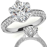 Round Brilliant Moissanite Etched Tulip Engagement Ring