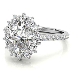 Oval Moissanite Halo Cathedral Engagement Ring