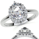 Rose Cut Graduated Halo Moissanite Engagement Ring