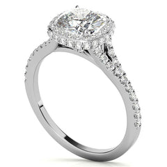 Cushion Encircled Halo Moissanite Split Shank Engagement Ring