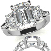 Emerald / Radiant and Baguette Moissanite Engagement Ring
