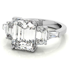 Emerald / Radiant and Baguette Moissanite Engagement Ring