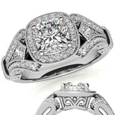 Antique Halo Cushion Moissanite Engagement Ring