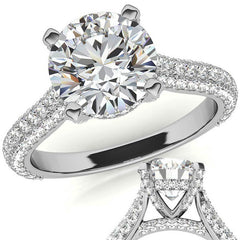 Round Pave Moissanite Cathedral Engagement Ring with Hidden Halo