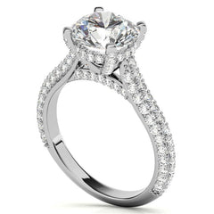 Round Pave Moissanite Cathedral Engagement Ring with Hidden Halo