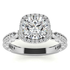 Round Antique Style Moissanite Engagement Ring with Milgrain