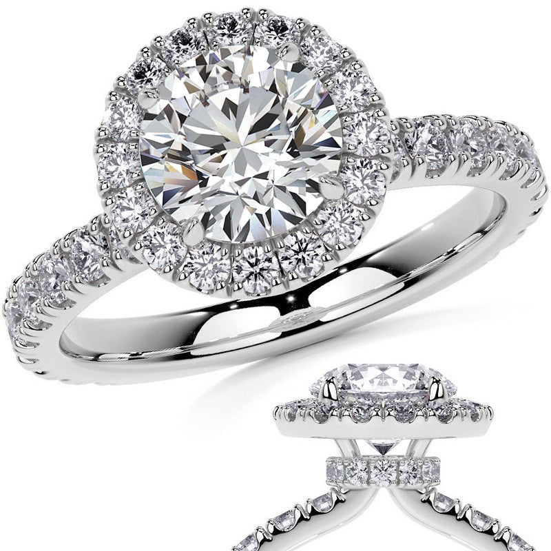 Round Halo Moissanite Engagement Ring with Hidden Collar