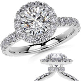 Round Halo Moissanite Engagement Ring with Hidden Collar