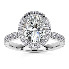 Oval Halo Moissanite Engagement Ring with Hidden Collar