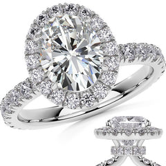 Oval Halo Moissanite Engagement Ring with Hidden Collar