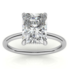Emerald/Radiant Moissanite Solitaire Ring with Hidden Halo and Plain Band
