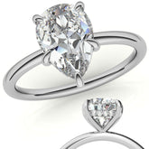 Pear Moissanite Solitaire Ring with Hidden Halo and Plain Band