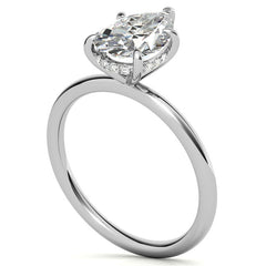 Pear Moissanite Solitaire Ring with Hidden Halo and Plain Band