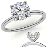 Round Brilliant Moissanite Solitaire Ring with Hidden Halo and Plain Band