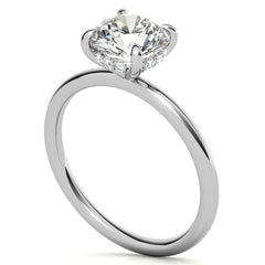 Round Brilliant Moissanite Solitaire Ring with Hidden Halo and Plain Band