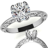 Round Scroll Accent Solitaire Ring with Tulip Prongs
