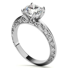 Round Scroll Accent Solitaire Ring with Tulip Prongs