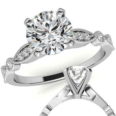 Scalloped Design Moissanite Engagement Ring with Milgrain
