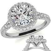 Cathedral Halo and Side Halo Round Brilliant Moissanite Engagement Ring