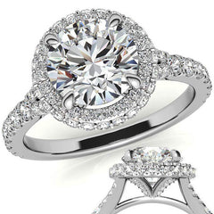 Cathedral Halo and Side Halo Round Brilliant Moissanite Engagement Ring