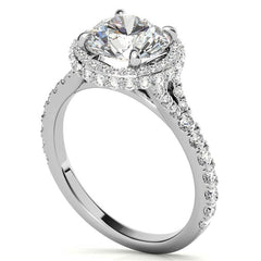 Cathedral Halo and Side Halo Round Brilliant Moissanite Engagement Ring