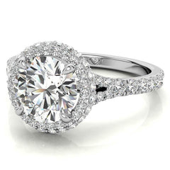 Cathedral Halo and Side Halo Round Brilliant Moissanite Engagement Ring