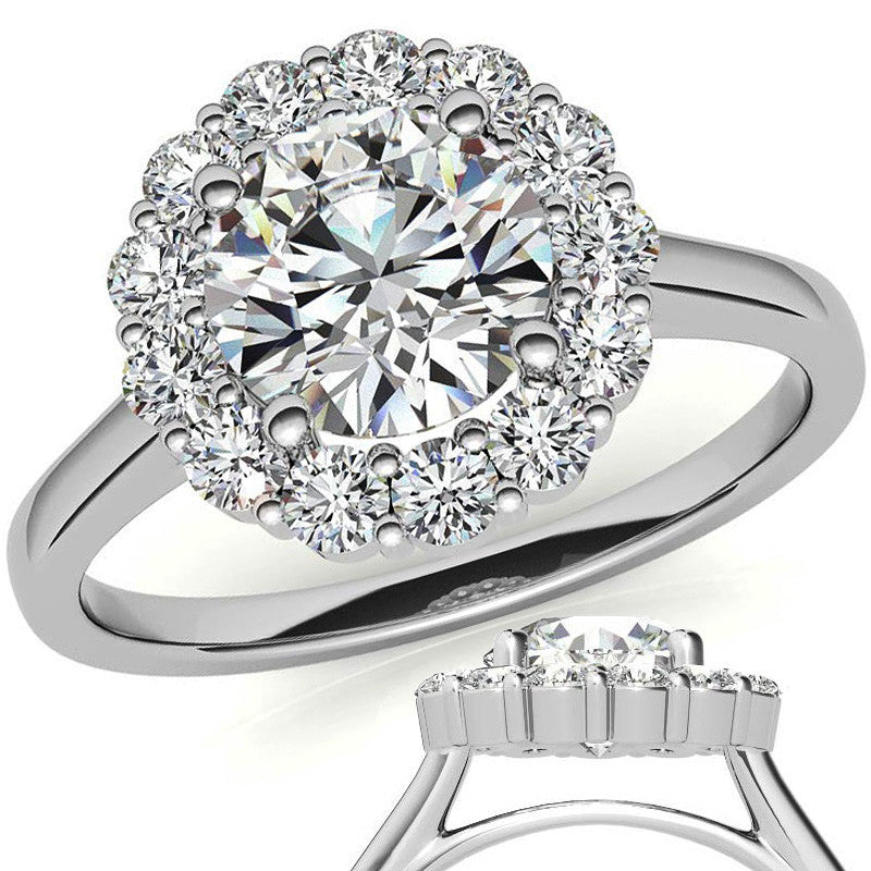 Round Halo Moissanite Cathedral Engagement Ring