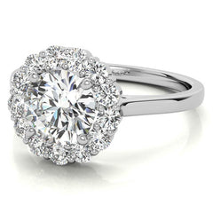 Round Halo Moissanite Cathedral Engagement Ring