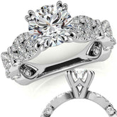 Round Scallop Design Double Prong Moissanite Engagement Ring