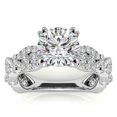 Round Scallop Design Double Prong Moissanite Engagement Ring