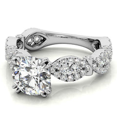 Round Scallop Design Double Prong Moissanite Engagement Ring