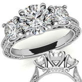 3-Stone Round Scroll Cathedral Moissanite Engagement Ring