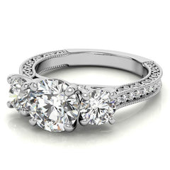 3-Stone Round Scroll Cathedral Moissanite Engagement Ring