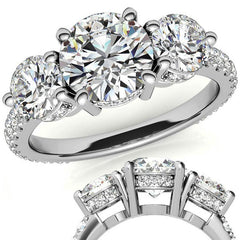 Round Hidden Halo 3-Stone Moissanite Engagement Ring