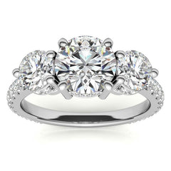 Round Hidden Halo 3-Stone Moissanite Engagement Ring