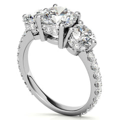 Round Hidden Halo 3-Stone Moissanite Engagement Ring