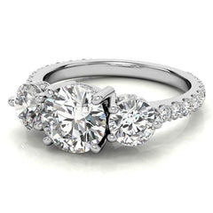 Round Hidden Halo 3-Stone Moissanite Engagement Ring