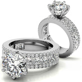 Round and Princess cut Moissanite Engagement Ring with Hidden Halo