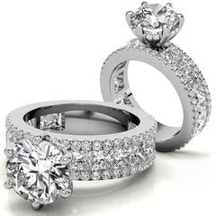 Round and Princess cut Moissanite Engagement Ring with Hidden Halo