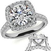 Round Cathedral Moissanite Cushion Halo Accented Engagement Ring