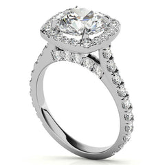 Round Cathedral Moissanite Cushion Halo Accented Engagement Ring
