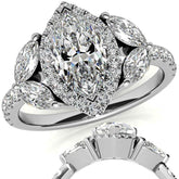 Marquise Halo Floral Moissanite Engagement Ring