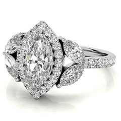Marquise Halo Floral Moissanite Engagement Ring